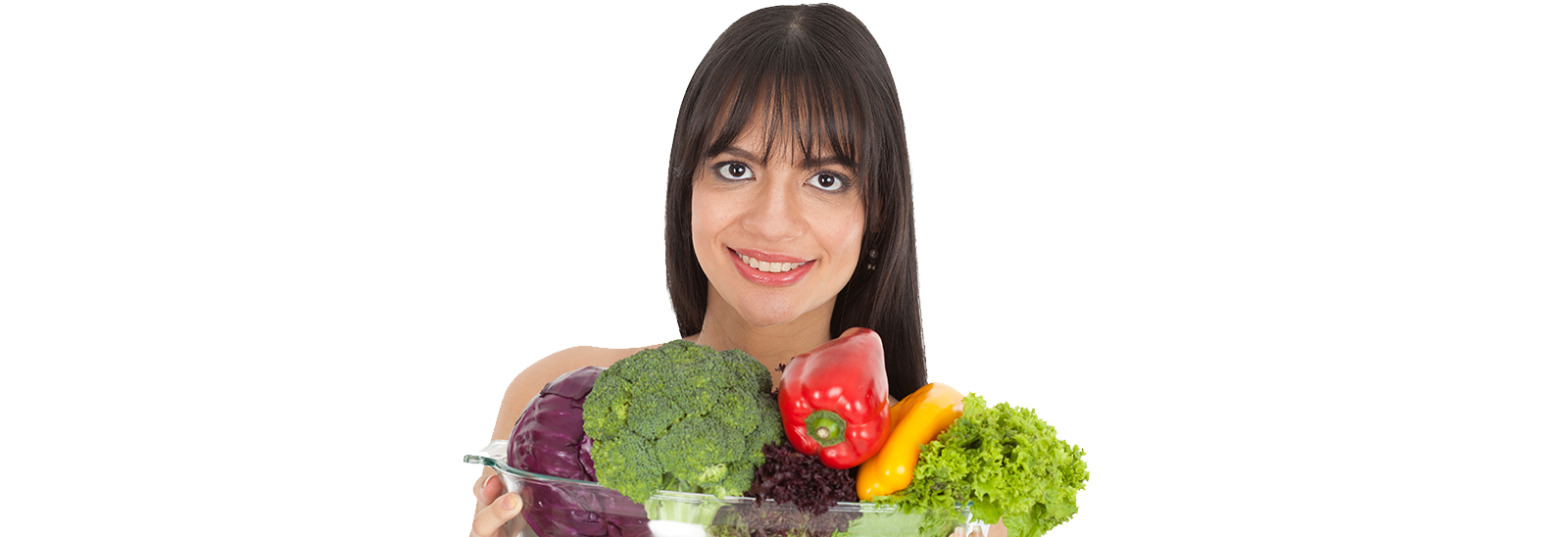 Mujer con un plato de verduras